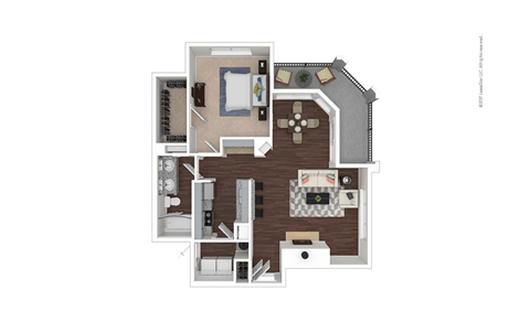 Floor plan for 1 bed, 1 bath, 939 sqft